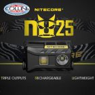Nitecore - NU25 Black - Torcia Frontale Ricaricabile USB - 360 lumens