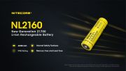 Nitecore - NL2160 - Batteria Ricaricabile Li-Ion 21700 3.6V 6000mAh 8A